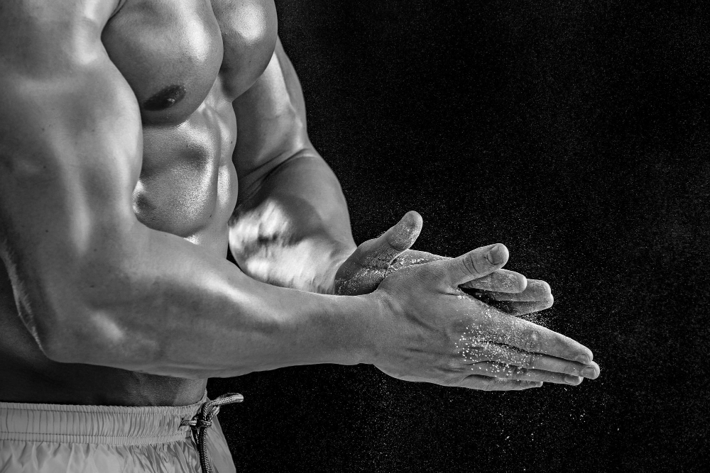 Preparing hands for lifting weights