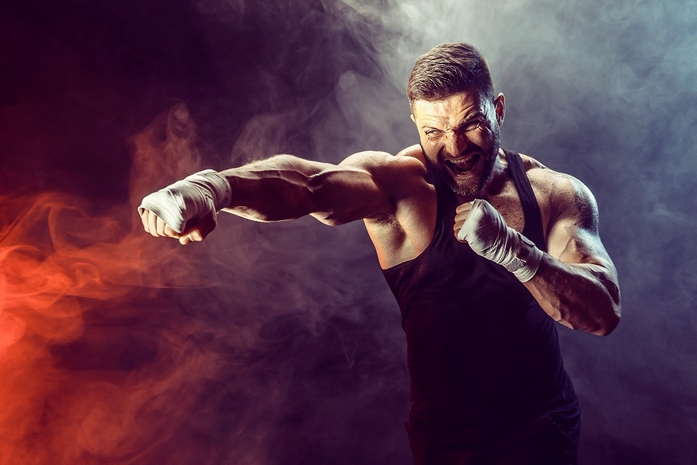 Sportsman boxer training for his moves