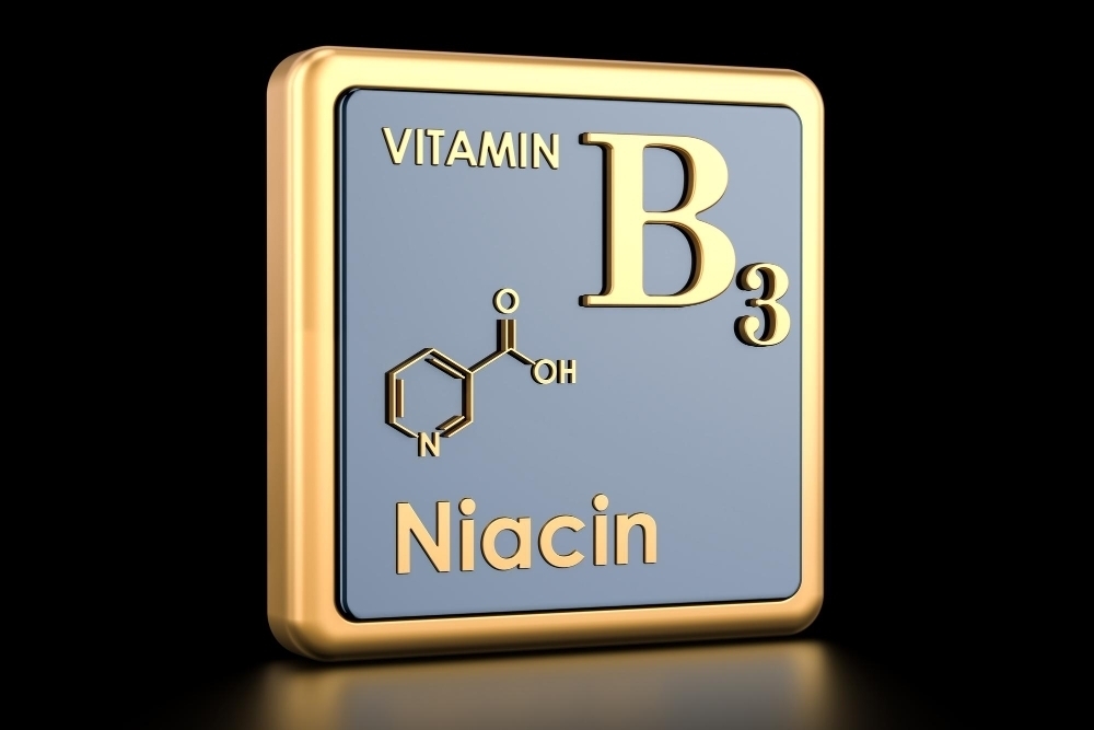 Vitamin B3 niacin Icon chemical formula molecular structure 3D rendering